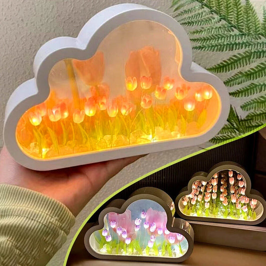 DIY Tulip espejo tulipan Night Light Simulation Flower Bedroom Sleeping Table Lamp Home Mirror Decoration Cloud Tulip Mirror