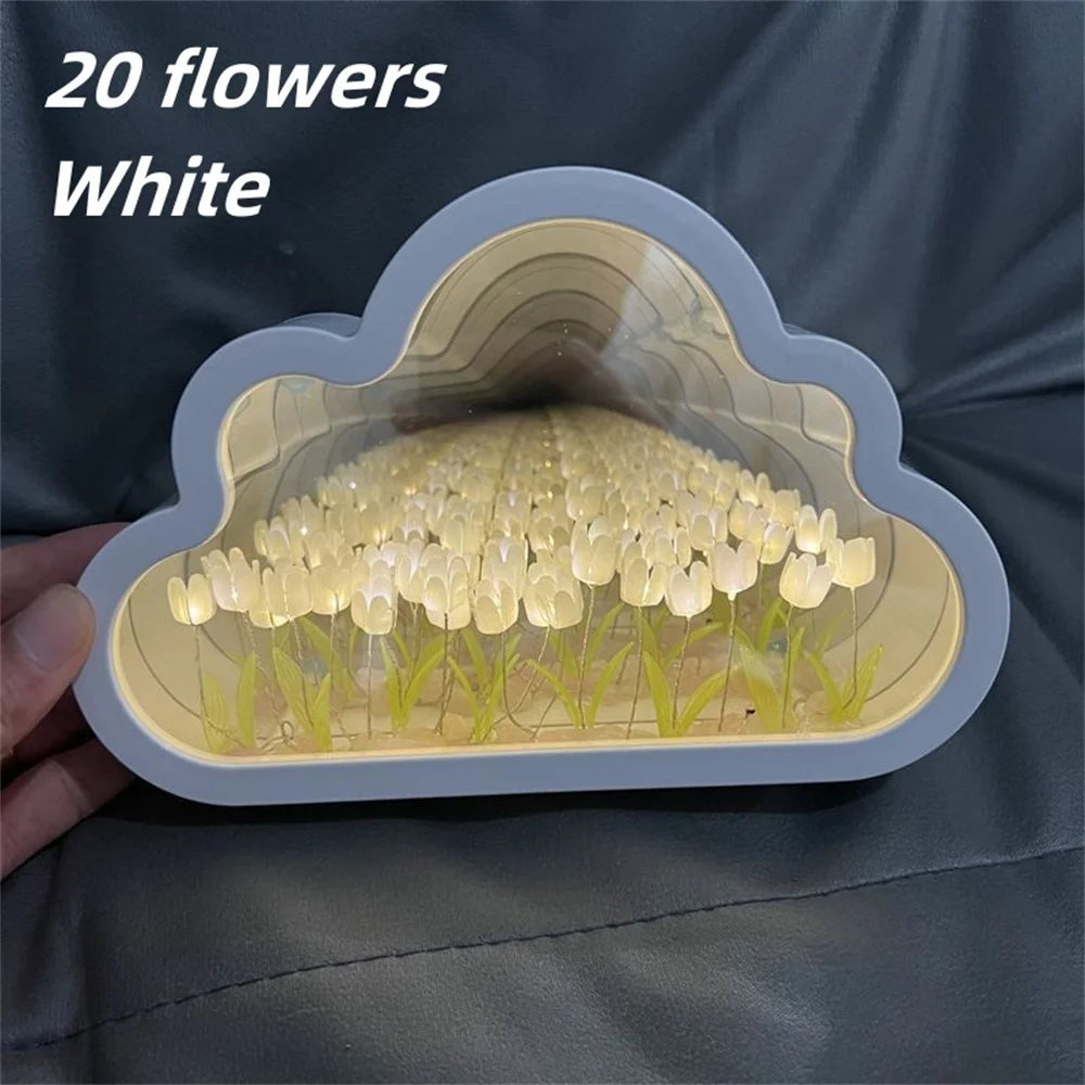 DIY Tulip espejo tulipan Night Light Simulation Flower Bedroom Sleeping Table Lamp Home Mirror Decoration Cloud Tulip Mirror